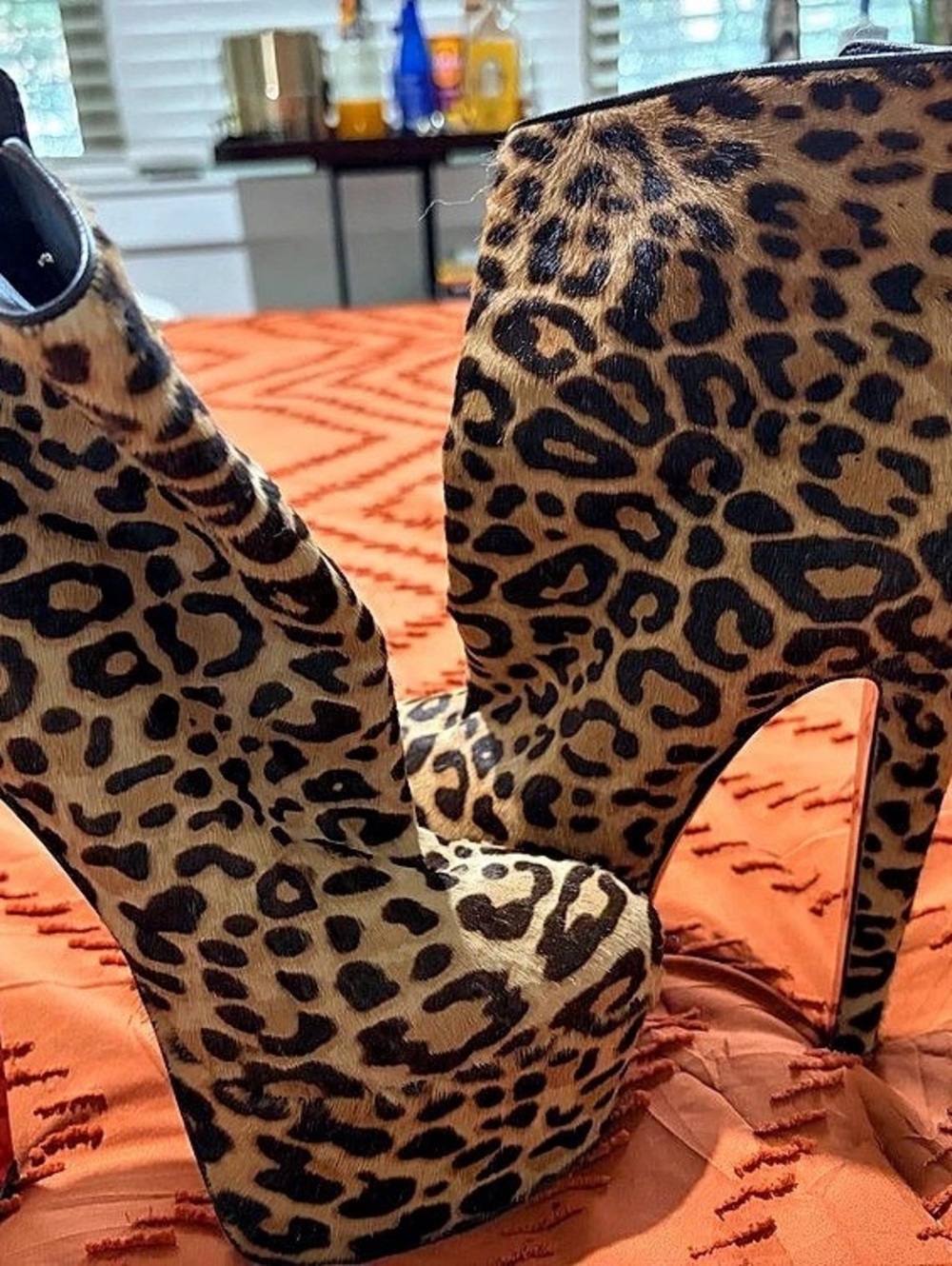 Christian Louboutin Bianca Booty 120 Leopard Calf Hair Platform Ankle Boots